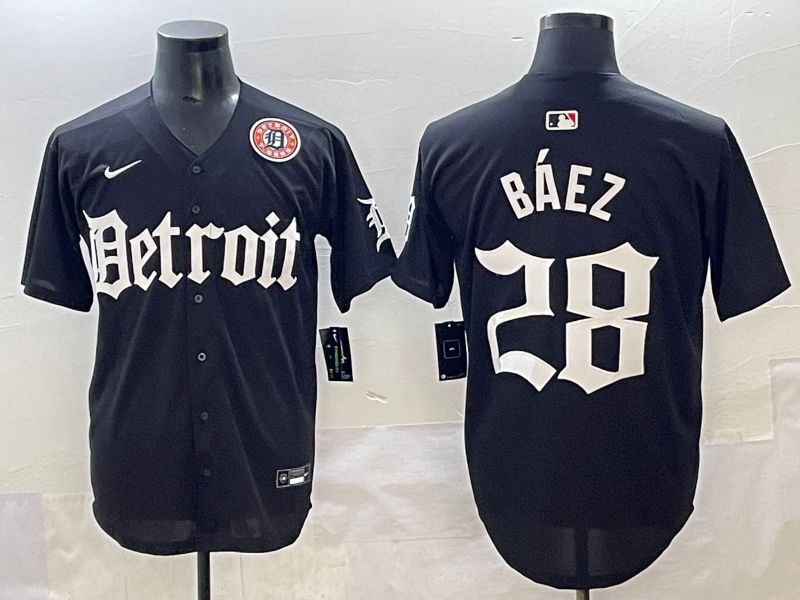Men 2025 Detroit Tigers #28 Baez Black Five generations Joint Name Nike MLB Jersey style 24